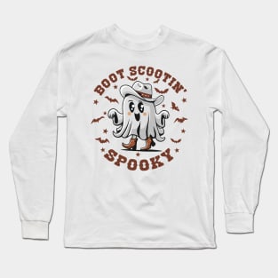 Cute Boot Scootin' Spooky Halloween Ghost Kid's Girls Halloween Western Country Long Sleeve T-Shirt